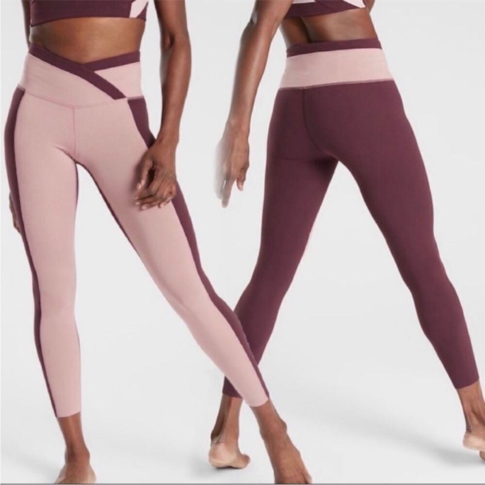 ATHLETA | Chroma 7/8 Tights in Mauve & Plum V Crossing Waistband Women’s Size M